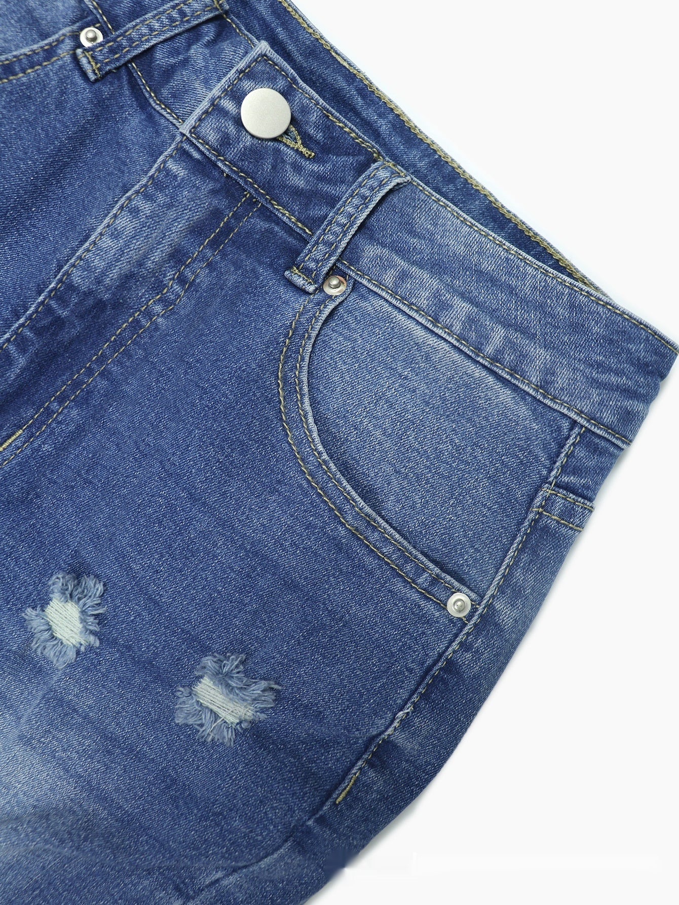 Dark Blue Tight High Waist Ripped Jeans Women's Tight