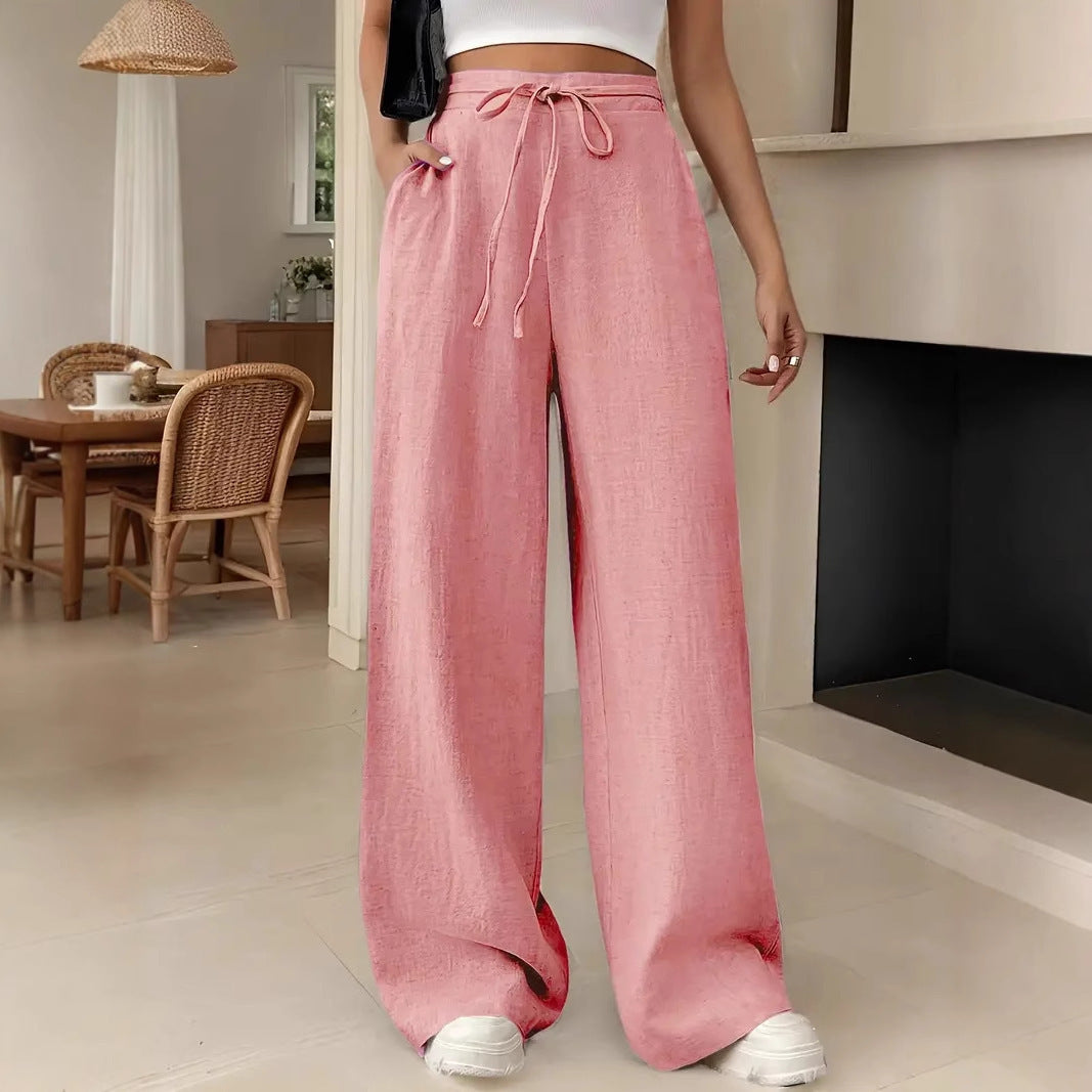 European And American Women's Clothing Casual Wide Leg Lace-up Pocket Casual Pants