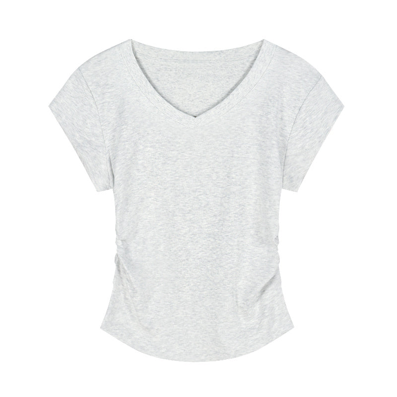 V-neck Short-sleeved Shoulder T-shirt Design Tight Waist Bottoming Shirt
