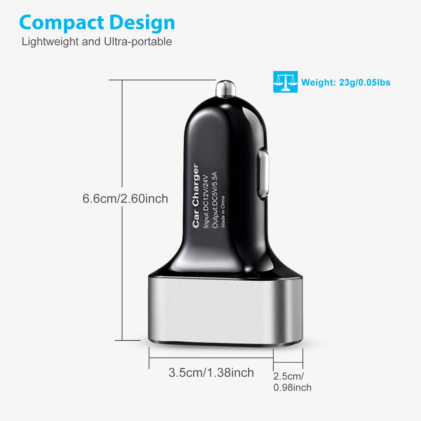 1Pc 3Port USB Car Charger 30W 5.5A For IOS Phone 16 15 14 And More