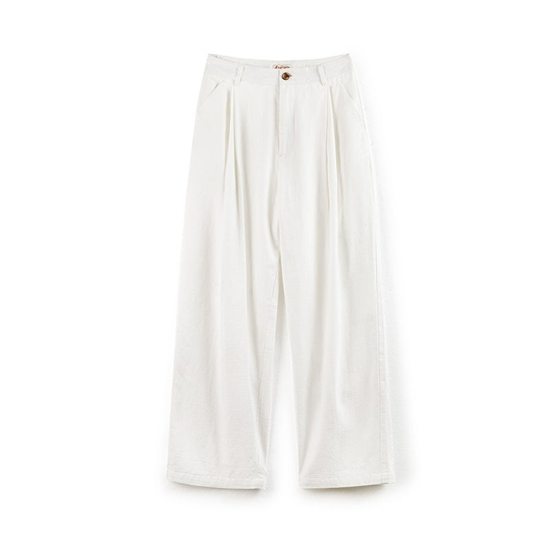 Retro White Casual Cotton Loose Straight Cargo Pants