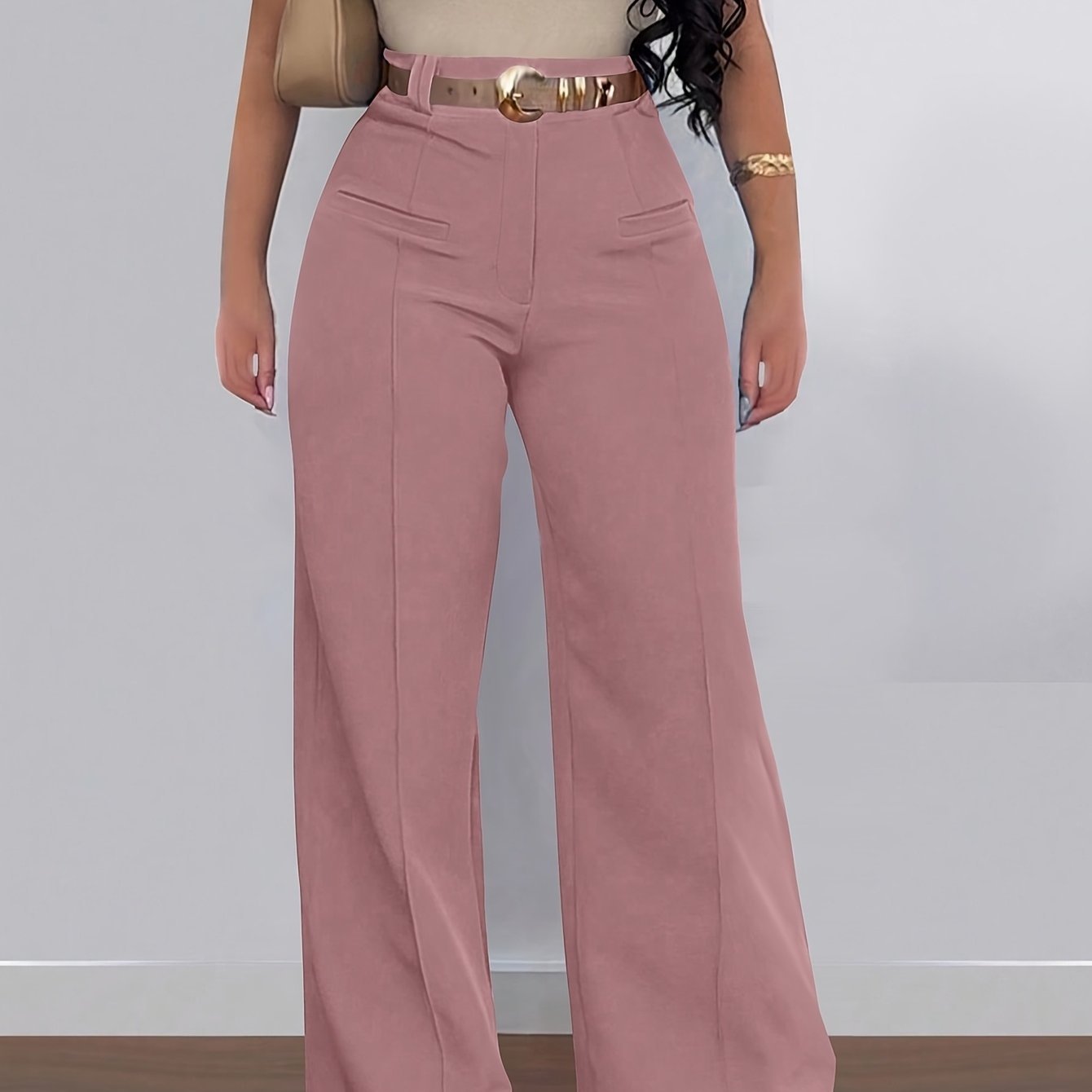 Women's Casual Solid Color Wide Leg Pants Polyester Fabric