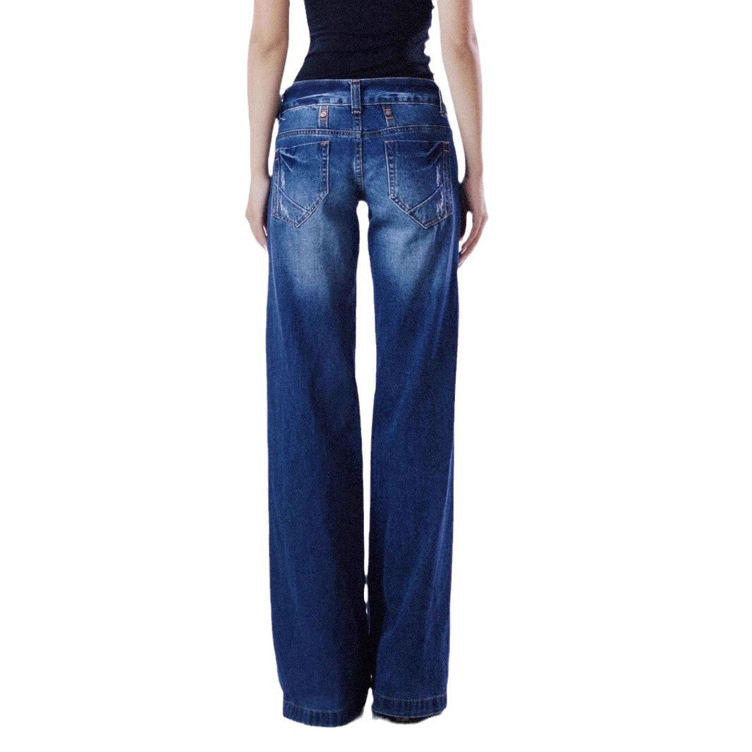 American-style Retro Low Waist Washed Straight Jeans