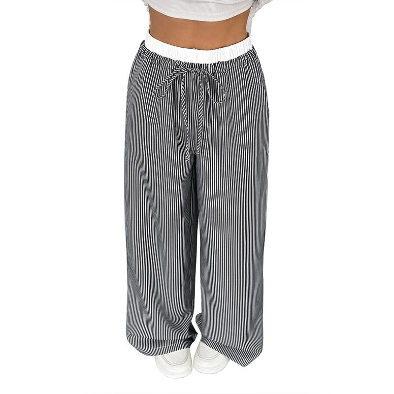 Women's Stitching Striped Casual Trousers