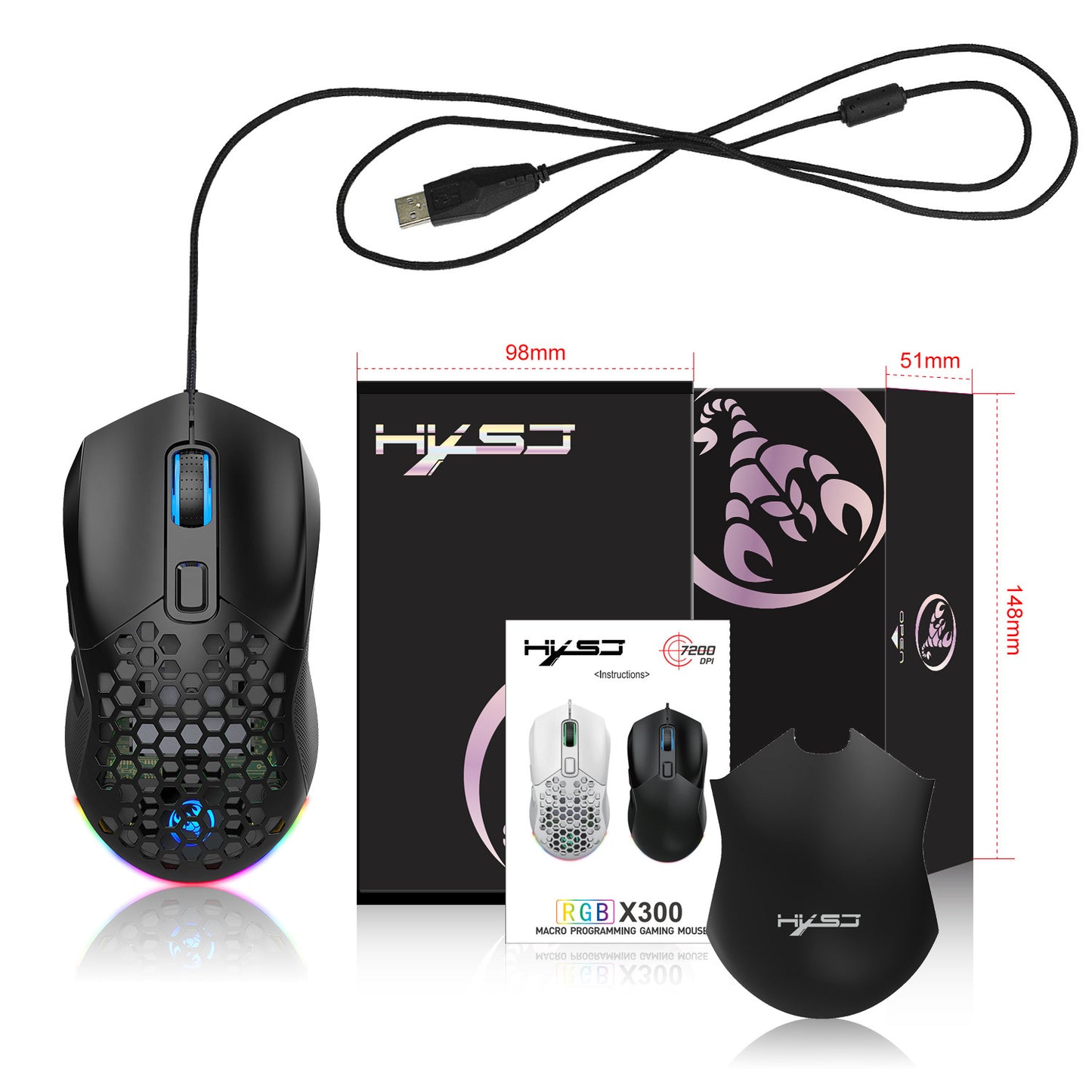 Hollow Out Wired E-sports MOUSE RGB Luminous Lightweight Gaming MOUSE