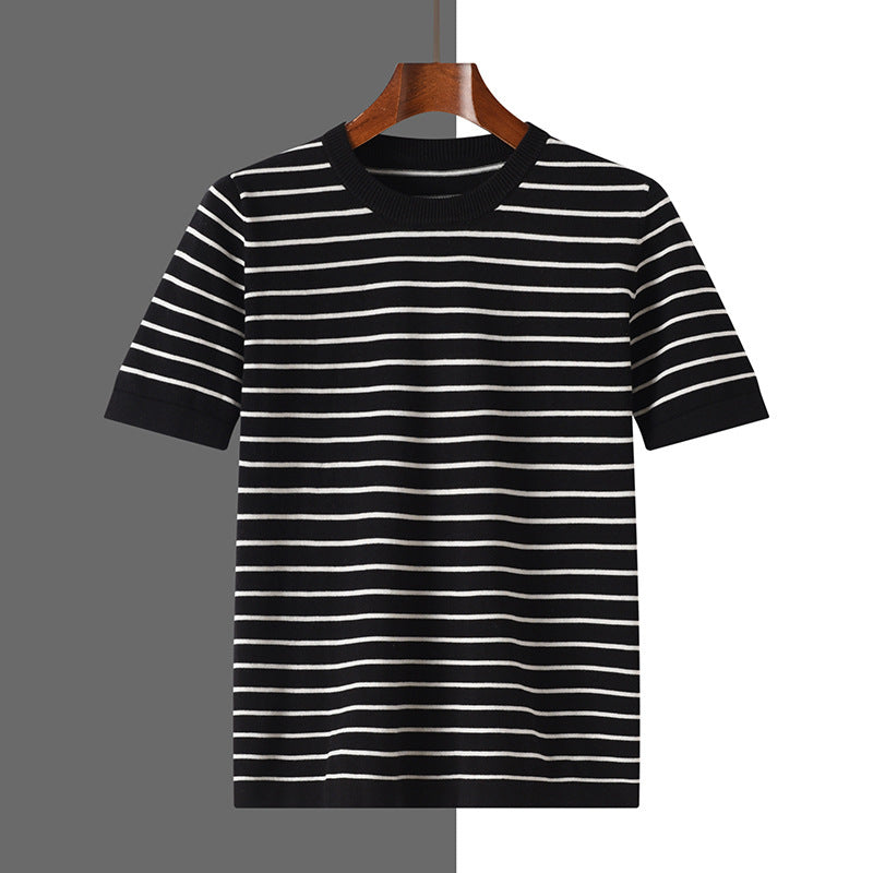 New Striped Round Neck Breathable Men's Short Sleeve