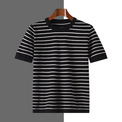 New Striped Round Neck Breathable Men's Short Sleeve