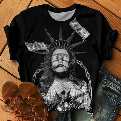 Exquisite Pattern 3D Digital Printed Round Neck Short Sleeve