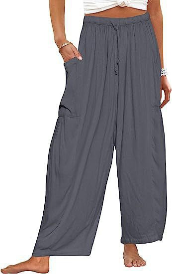 Stretched-waist Pleated High-waisted Wide-leg Loose Casual Cotton And Linen Long Pants