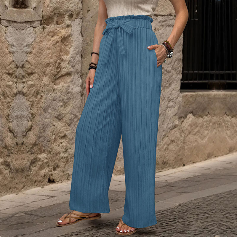 Tied Lotus Leaf Elastic Trousers