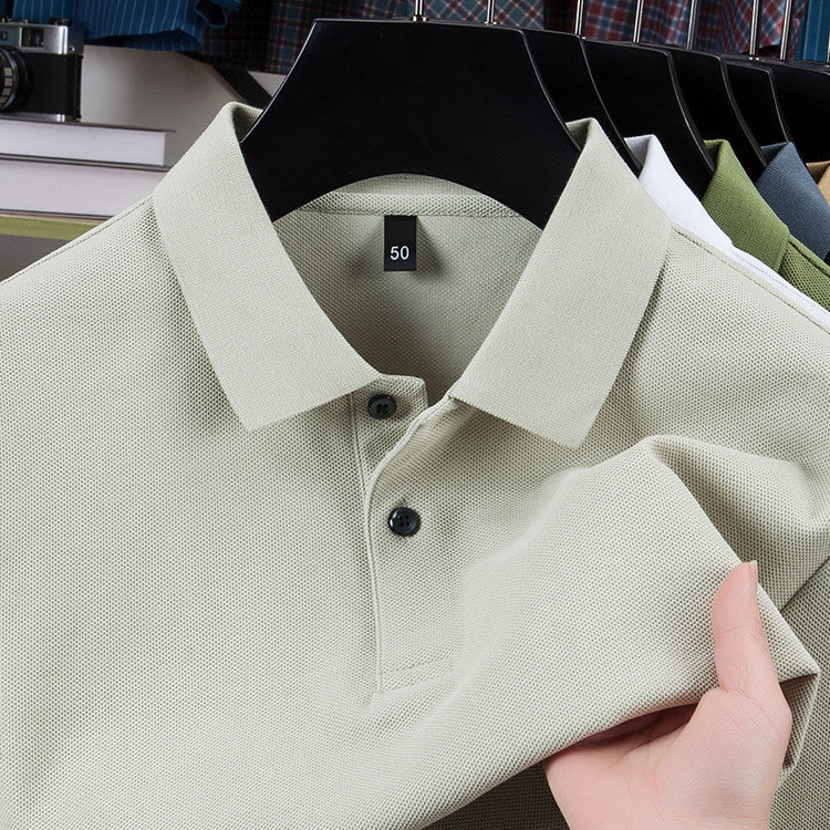 Casual Polo Collar Pure Color Mercerized Cotton Men's Short Sleeve