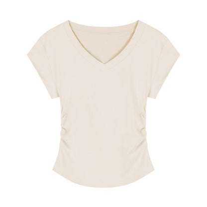 V-neck Short-sleeved Shoulder T-shirt Design Tight Waist Bottoming Shirt