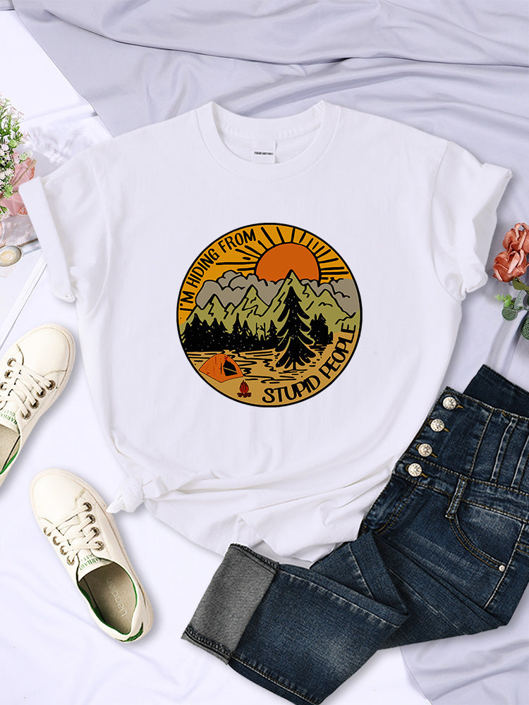 I'm Hiding From Stupid People Camping Scenery Women's Tops Hip-hop Fashion Street