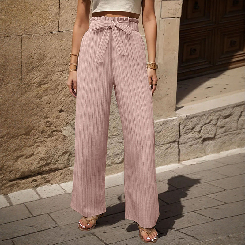 Tied Lotus Leaf Elastic Trousers
