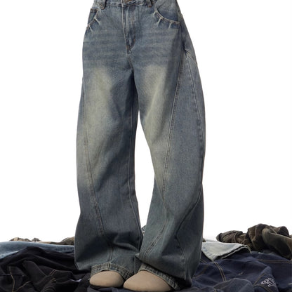 Women's Wide Leg Retro Washed Worn Jeans