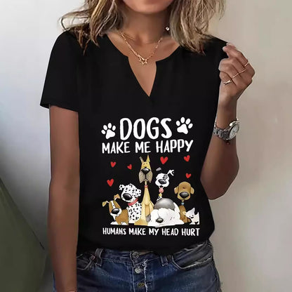 New V-neck Female Animal Print Casual All-match Short-sleeved Top