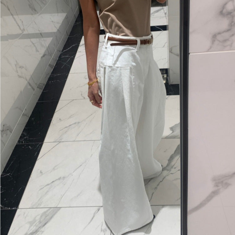 Women's Korean-style Temperament High Waist Pleated Stitching Wide-leg Jeans