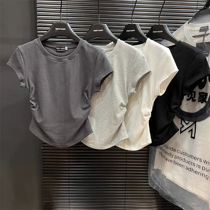 Solid Color Base Pullover Slim Top