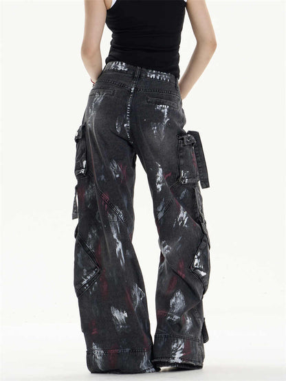 Multi-Pocket Workwear Jeans Women's Loose Wide-leg Pants