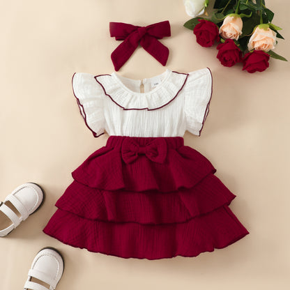 European And American Baby Girl Bow Cake Dress Fashion Patchwork Ruffled Sleeveless Fashion Dress
