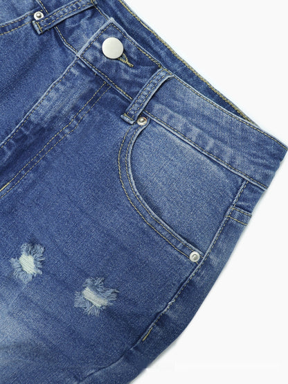 Dark Blue Tight High Waist Ripped Jeans Women's Tight