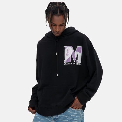 Hooded Couple's Striped Love Print Off Shoulder Coat Street Top