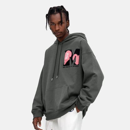 Hooded Couple's Striped Love Print Off Shoulder Coat Street Top