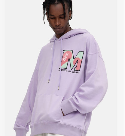 Hooded Couple's Striped Love Print Off Shoulder Coat Street Top