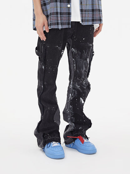 BONELESS Stitching, Deconstruction, Washing Water And Ink, Denim Trousers, Layered Looseness, Retro VIBE Style Flared Pants