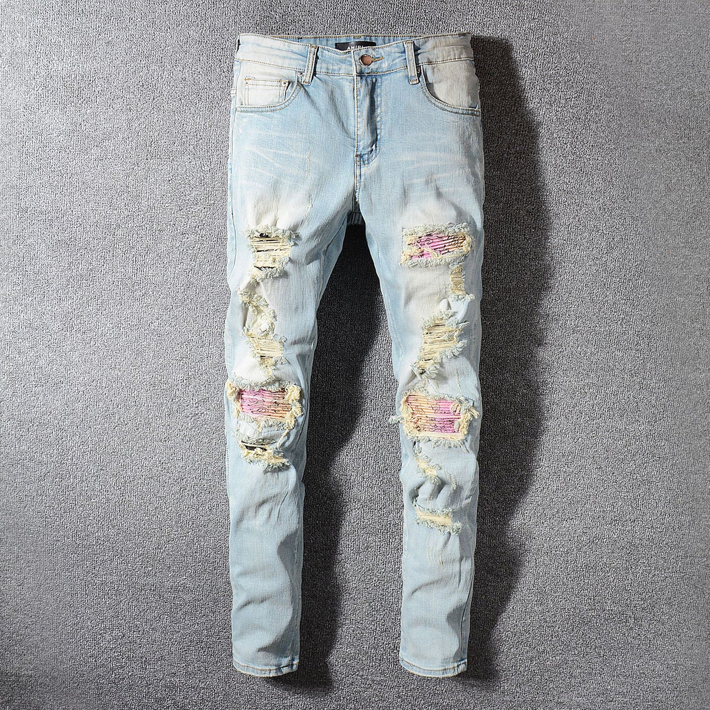 Colorful ripped patch beggar pants