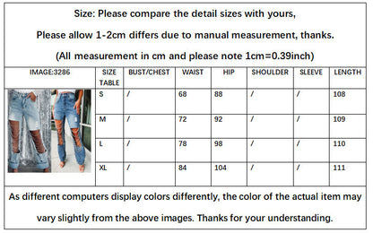 Big Ripped Jeans Women's Chain Ornaments Straight-leg Pants