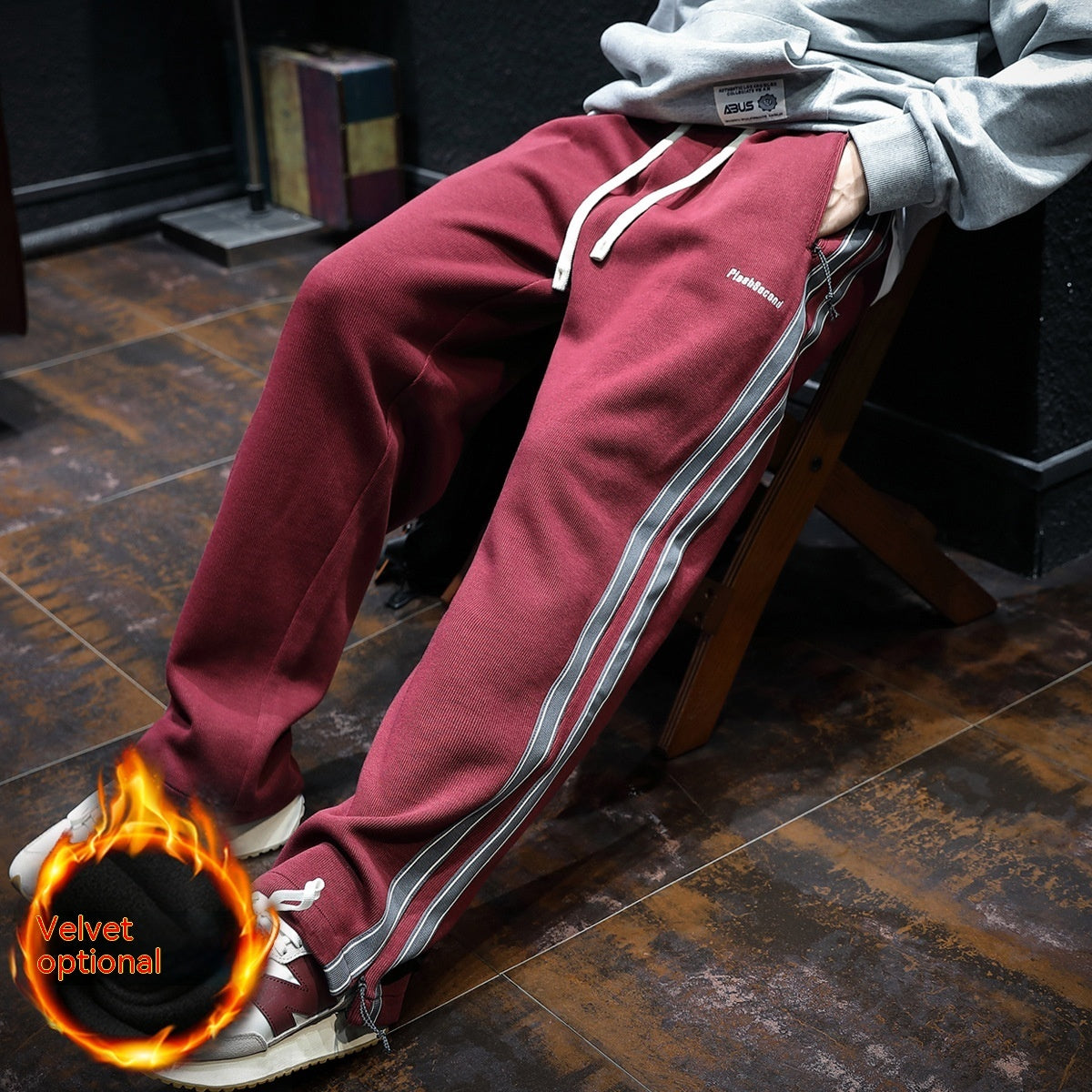Fleece-lined Thickened Zipper Pocket Straight Sports Pants Men