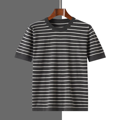 New Striped Round Neck Breathable Men's Short Sleeve