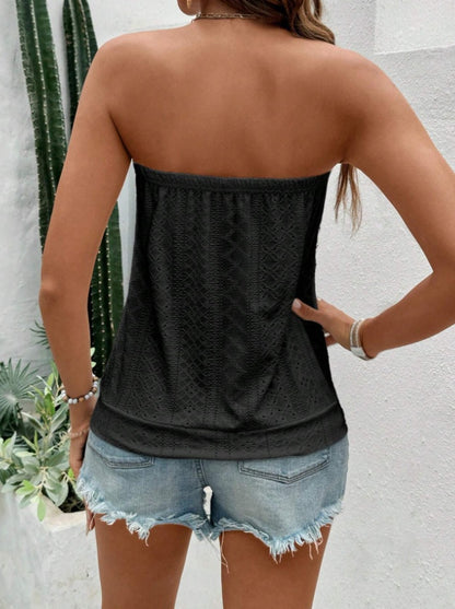 Women's Vacation Leisure Solid Color Hollow Out Embroidered Bandeau Top