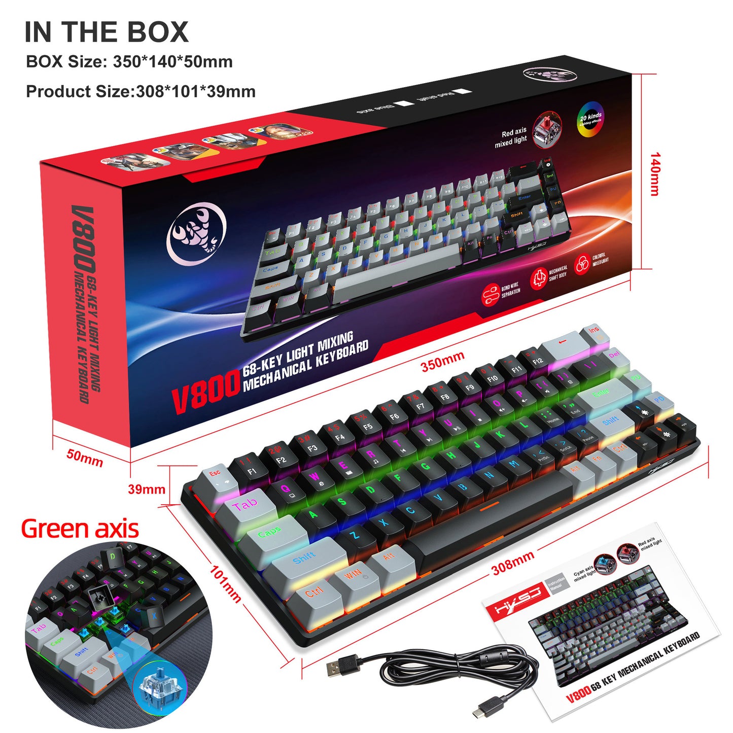 Mechanical Gaming Keyboard Double Injection Key Cap