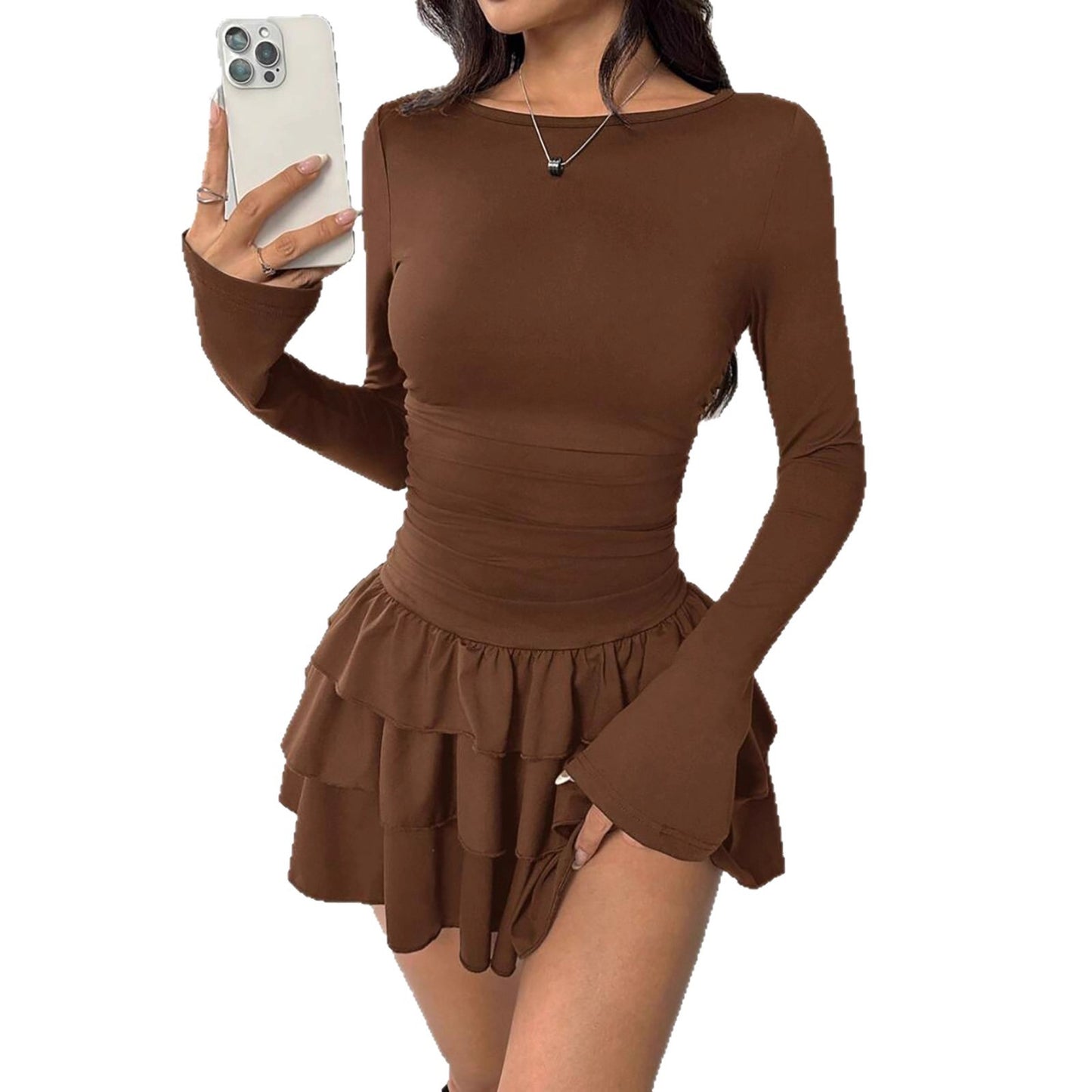 Autumn And Winter Solid Color Slim Fit Slimming Temperament Long Sleeve Dress