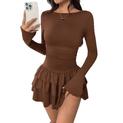Autumn And Winter Solid Color Slim Fit Slimming Temperament Long Sleeve Dress