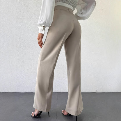 2025 New Fashion Temperament High Waist Slimming And Straight Casual Trousers Side Pocket French Commuter Business Trousers