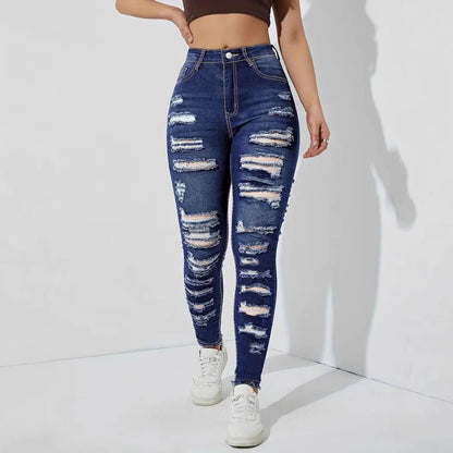 Women's Ripped Frayed Stretch Denim Skinny Pants