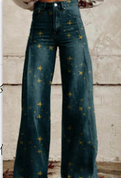 New 3D Thermal Transfer Speaker Simulation Denim Trousers Loose Pants All-matching