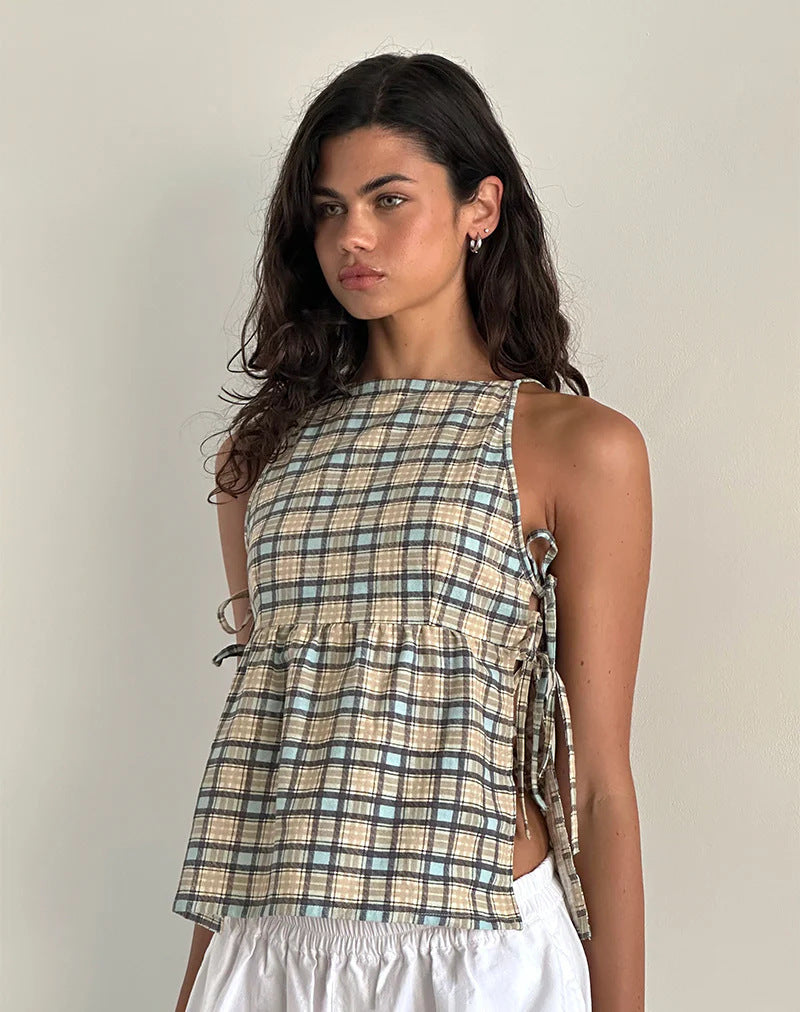 Strap Plaid Top Sexy Plaid Small Sling Strap