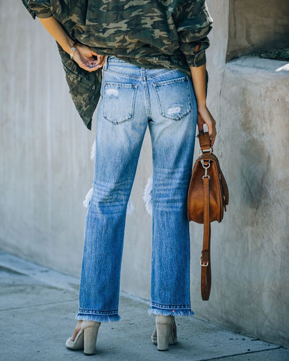 Ripped Foot Burr Fashion Straight Pants