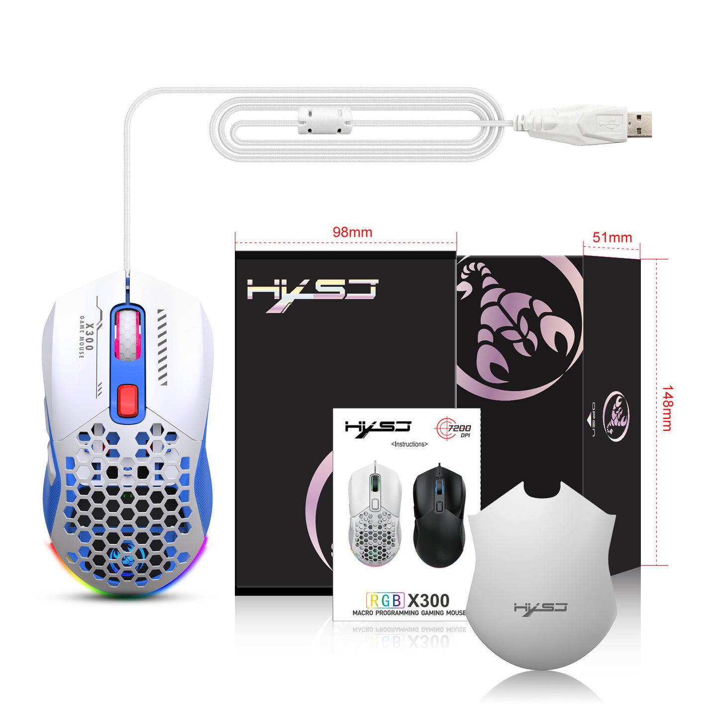Hollow Out Wired E-sports MOUSE RGB Luminous Lightweight Gaming MOUSE