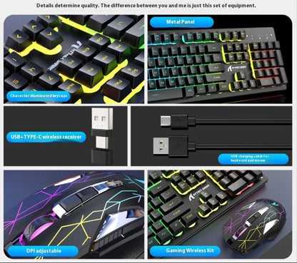 Fashionable Lighting Wireless Keyboard And Mouse Set