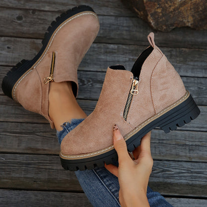 Fashion Ankle Boots With Side Zipper Ins Chunky Boots Autumn Winter Suede Shoes Women