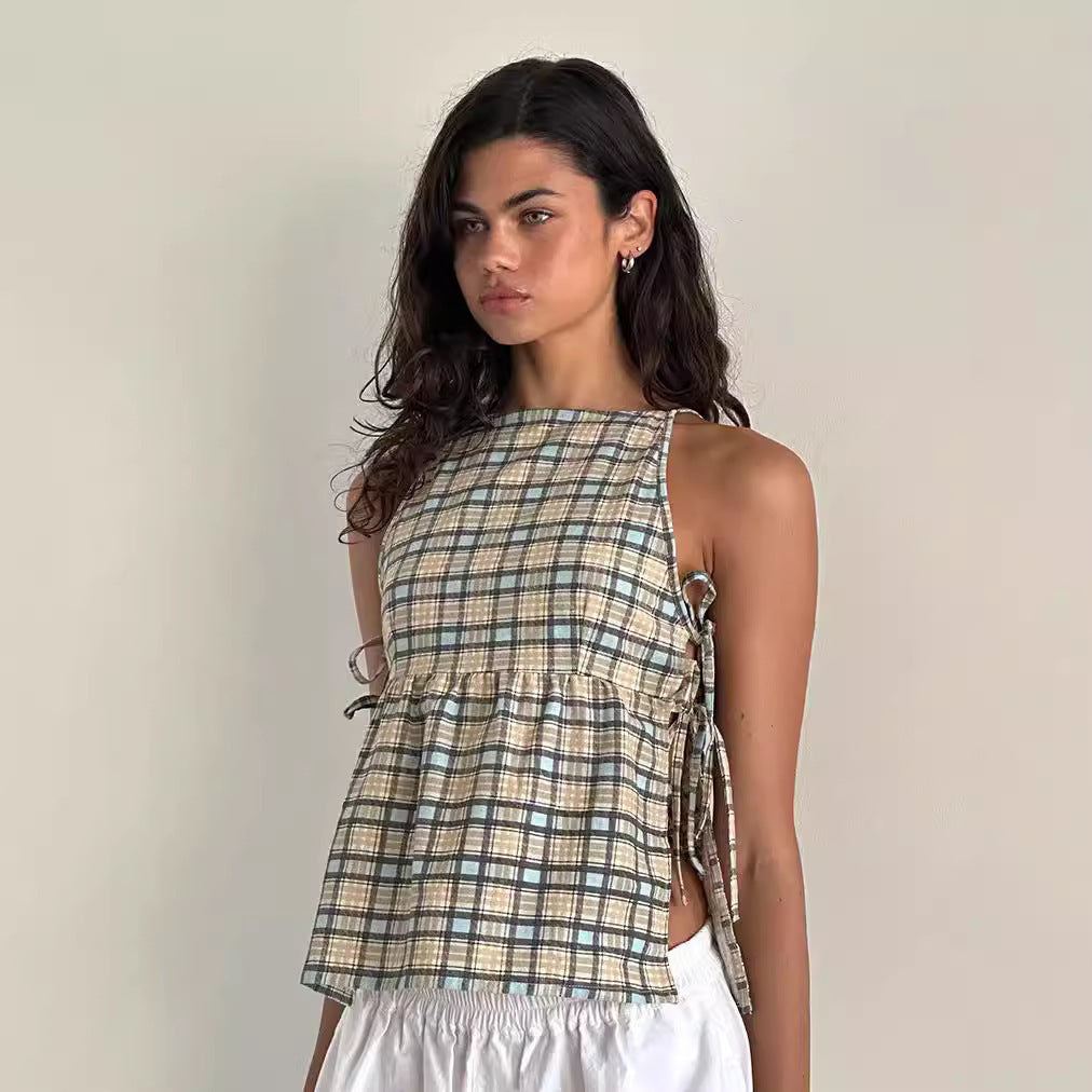 Strap Plaid Top Sexy Plaid Small Sling Strap