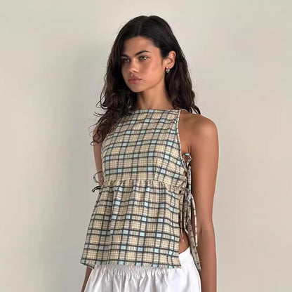 Strap Plaid Top Sexy Plaid Small Sling Strap