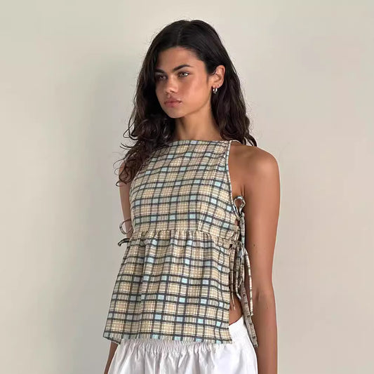 Strap Plaid Top Sexy Plaid Small Sling Strap