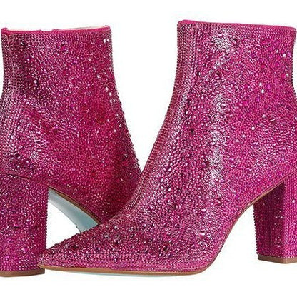 Rhinestone Pointed Toe Fashion Ankle Boots