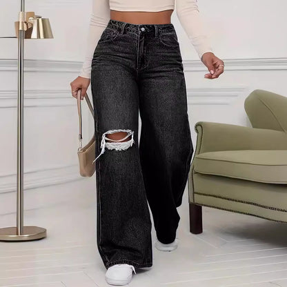 Women's Ripped Wide-legged Jeans